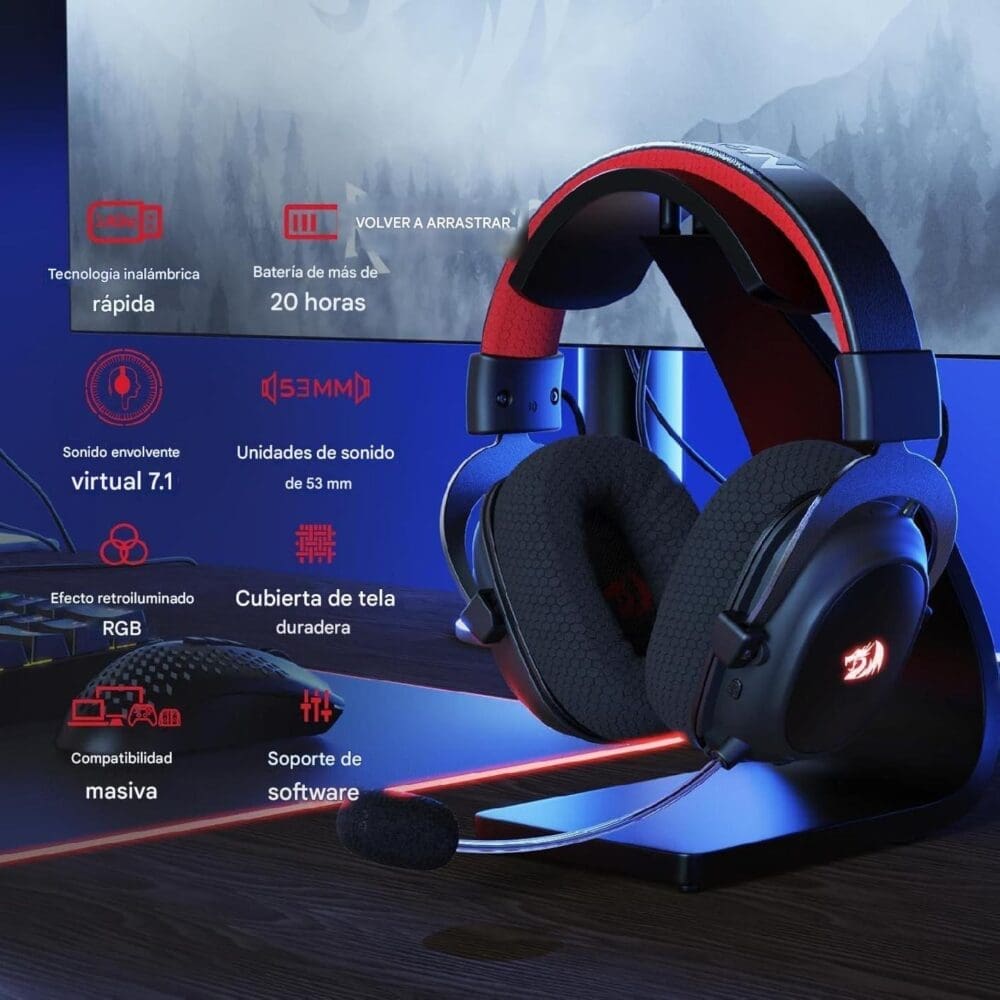 Diadema Gamer Inalambrica Redragon Zeus X H510-Wl (Negro) - Imagen 4