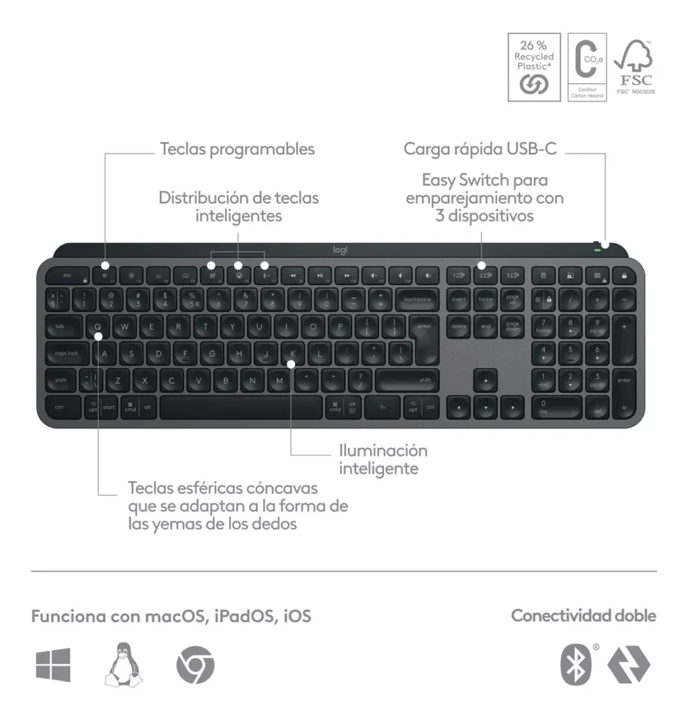 Teclado Inalámbrico Iluminado Avanzado Logitech Mx Keys S - Imagen 6