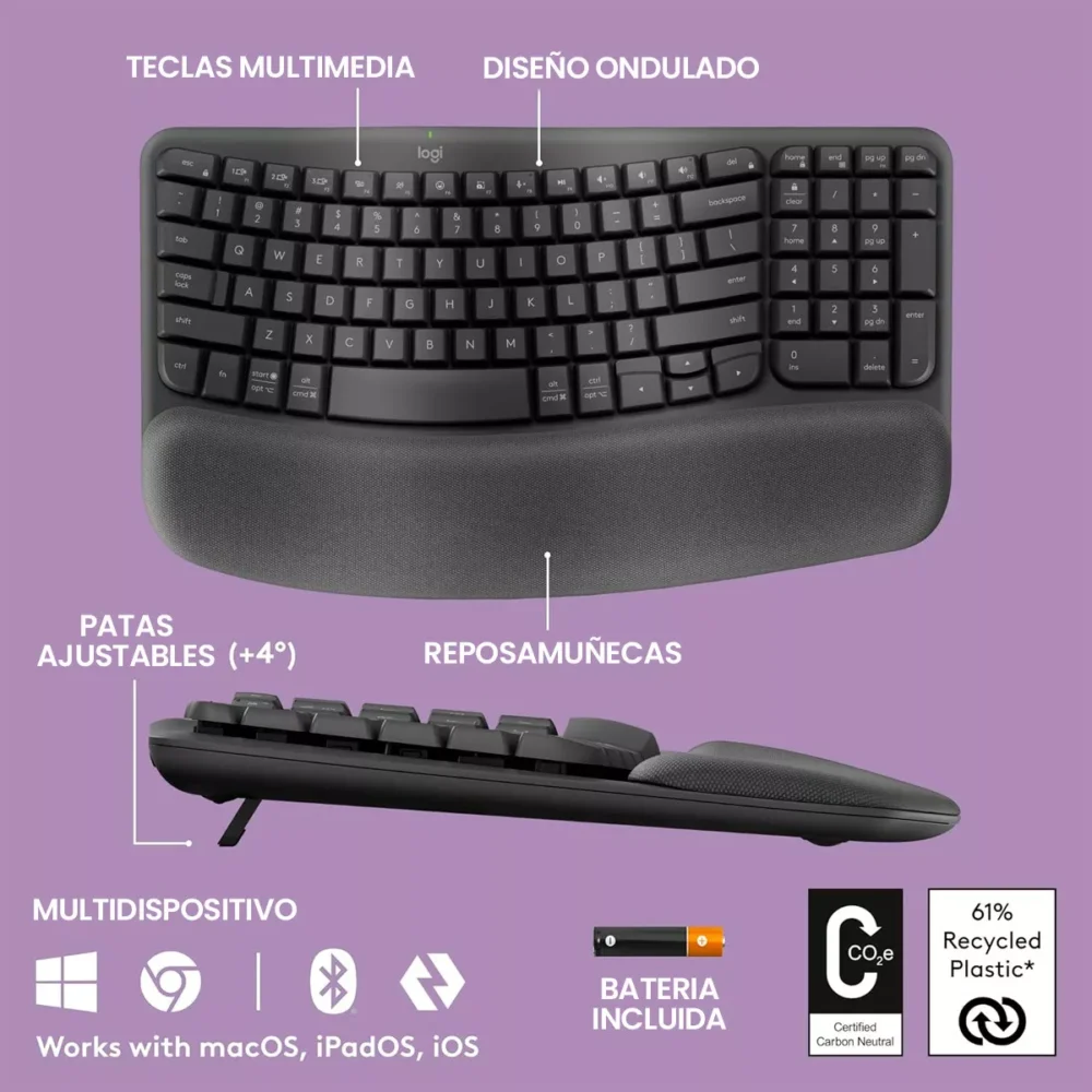 Teclado Ergonomico Inalambrico Logitech Wave Keys - Imagen 4